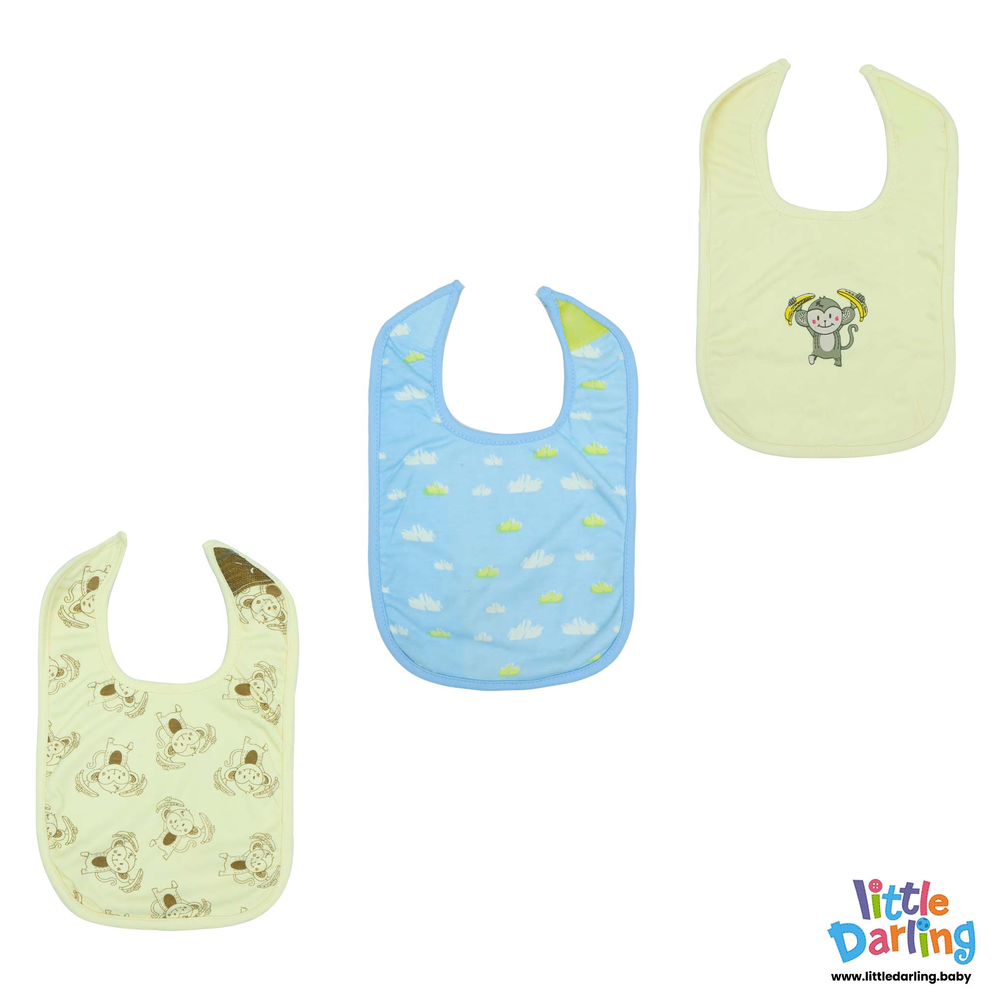 Baby Bibs Pk Of 3 Monkey & Cloud Monkey Print by Little Darling