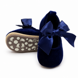 Baby Girls Navy Velvet Bow Soft Sole Prewalker Shoes