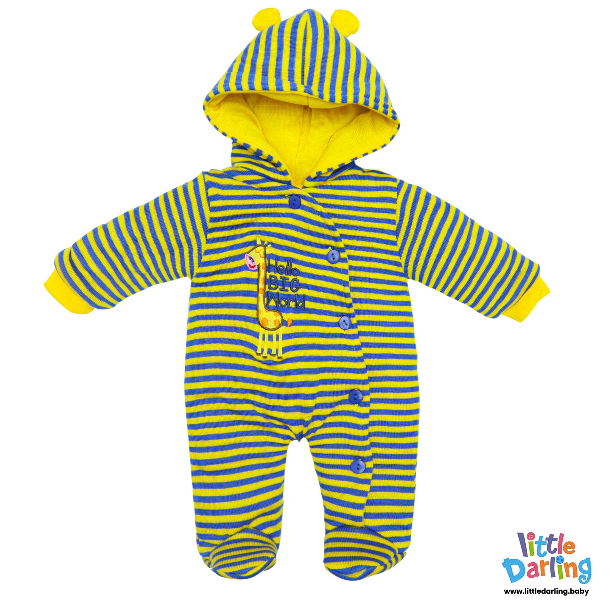 Hooded Woolen Romper Hello Big World Embroidery by Little Darling