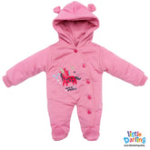 Hooded Woolen Romper Unicorn Embroidery Pink Color | Little Darling