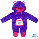 Hooded Fleece Romper Cute Bear Purple Color By Little Darling
