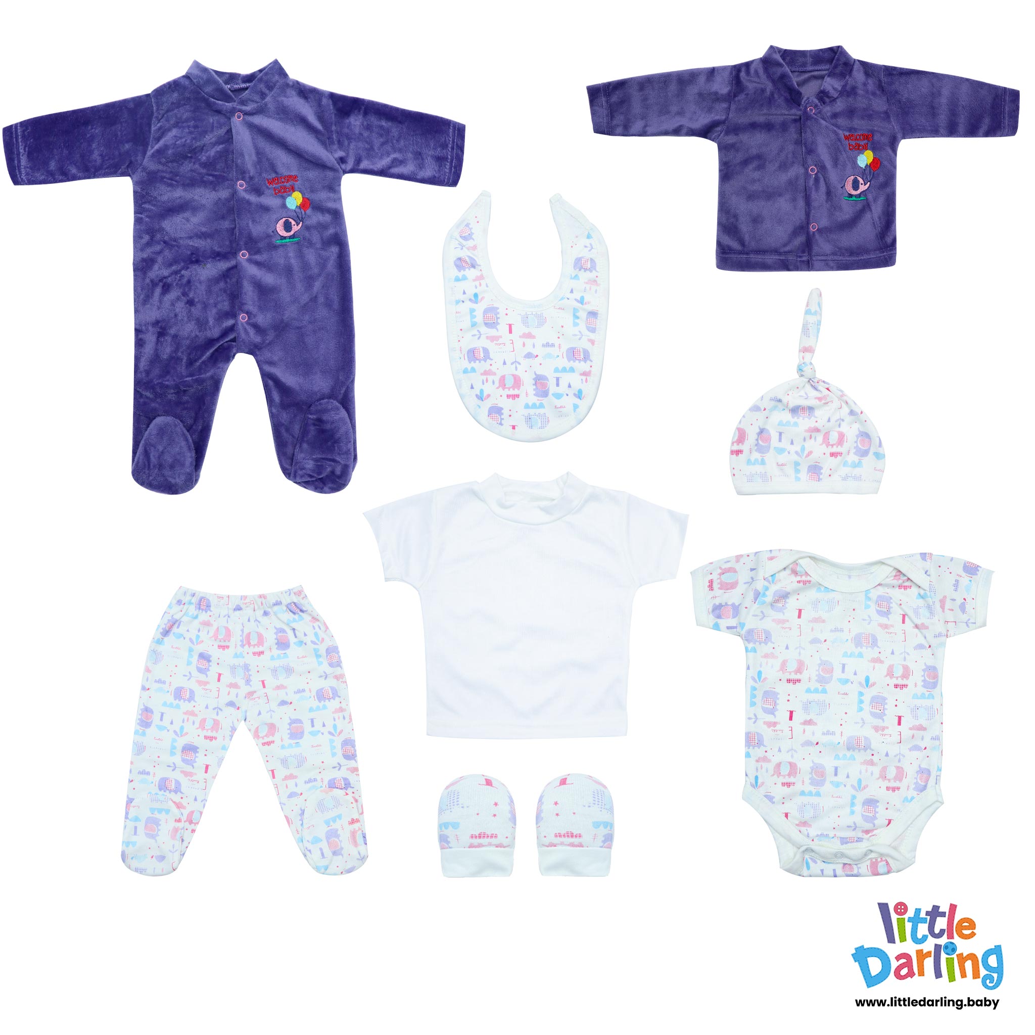 8 pcs Gift Set Cute Elephant & Turtle Purple Color by Little Darling