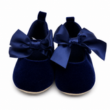 Baby Girls Navy Velvet Bow Soft Sole Prewalker Shoes