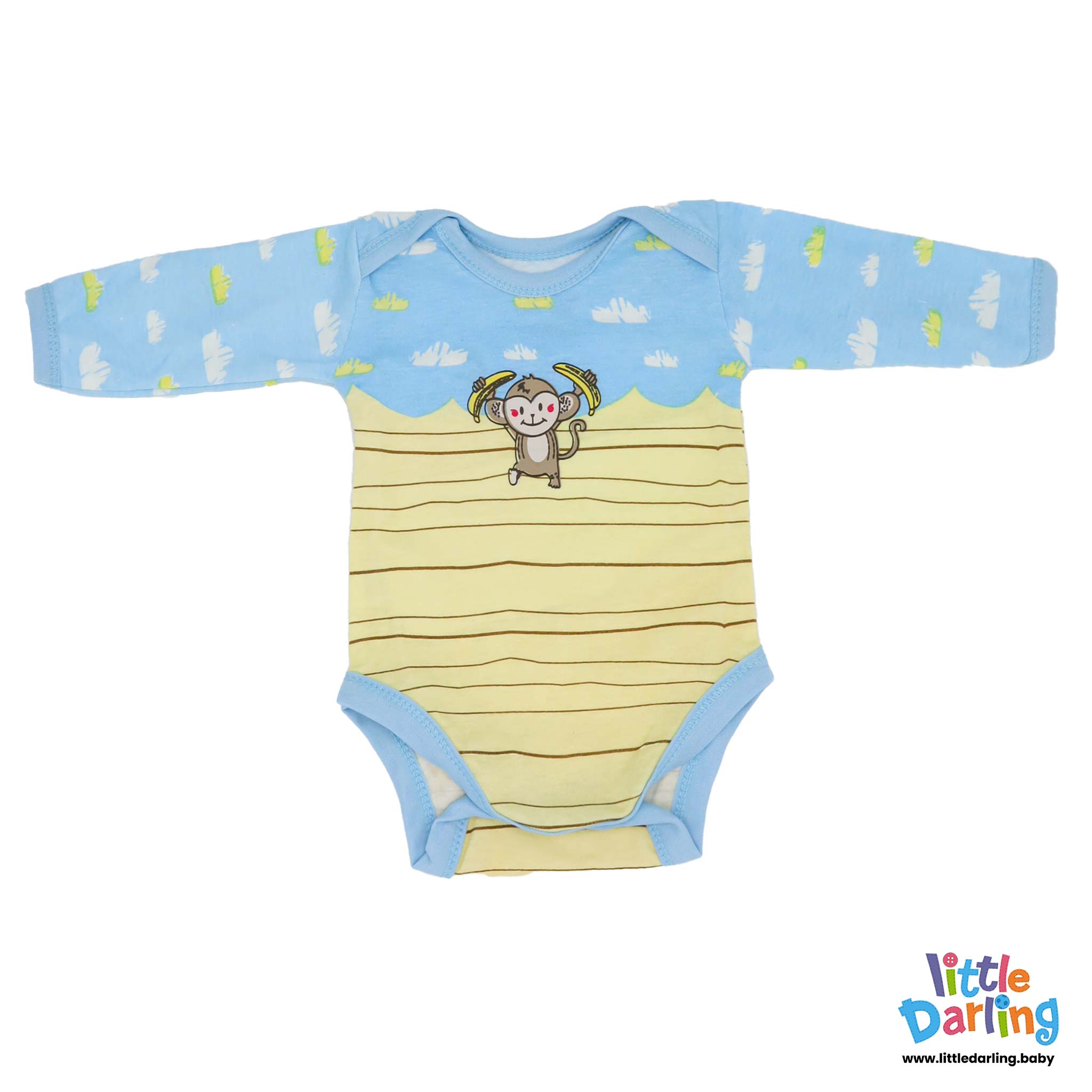 Bodysuit Pack Of 3 Full Sleeve Monkey & Cloud by Little Darling