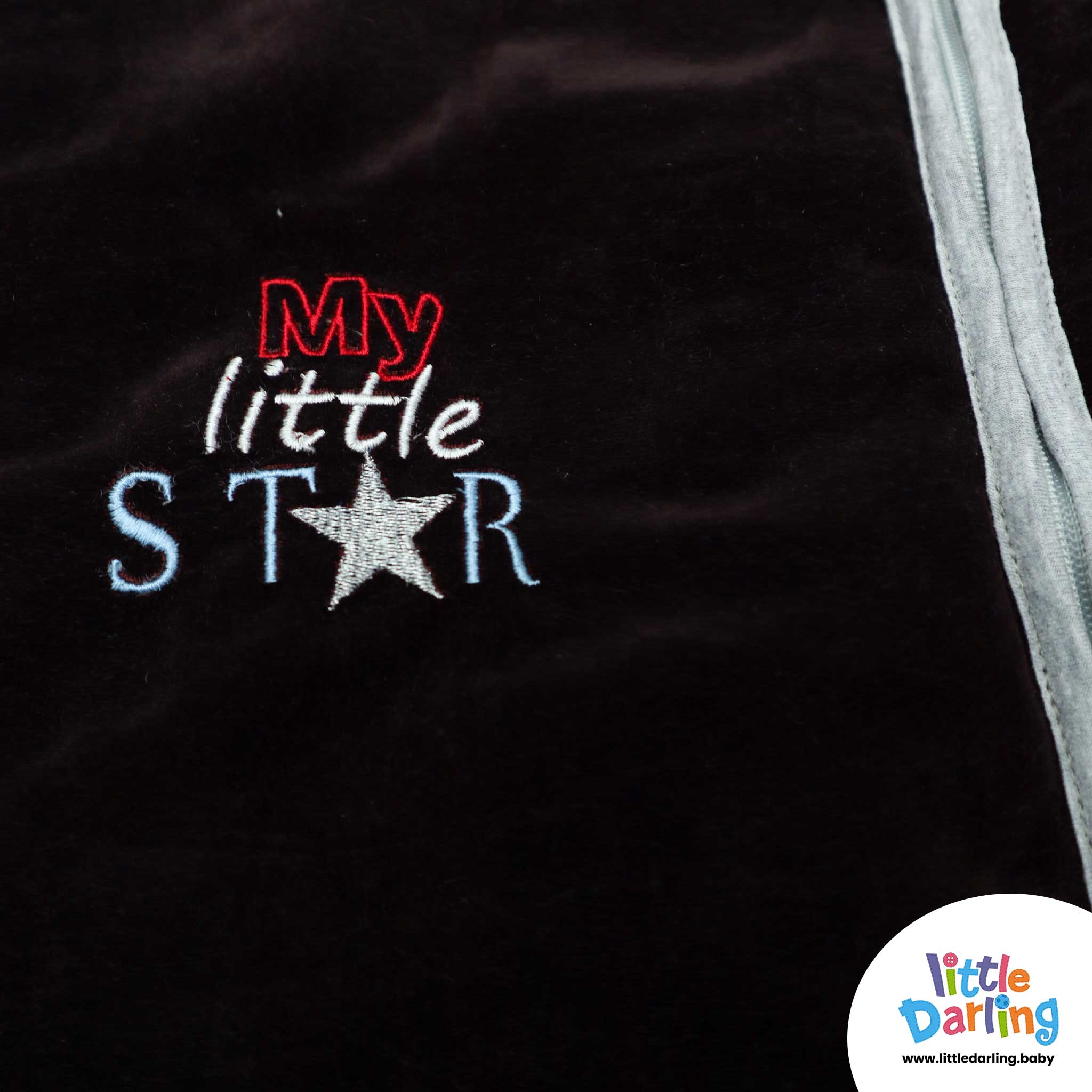 Baby Velour Sleeping Bag My Little Star Embroidery Dark Brown Color by Little Darling