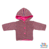 Hooded Jacket Multi Stripes Pink Color | Little Darling