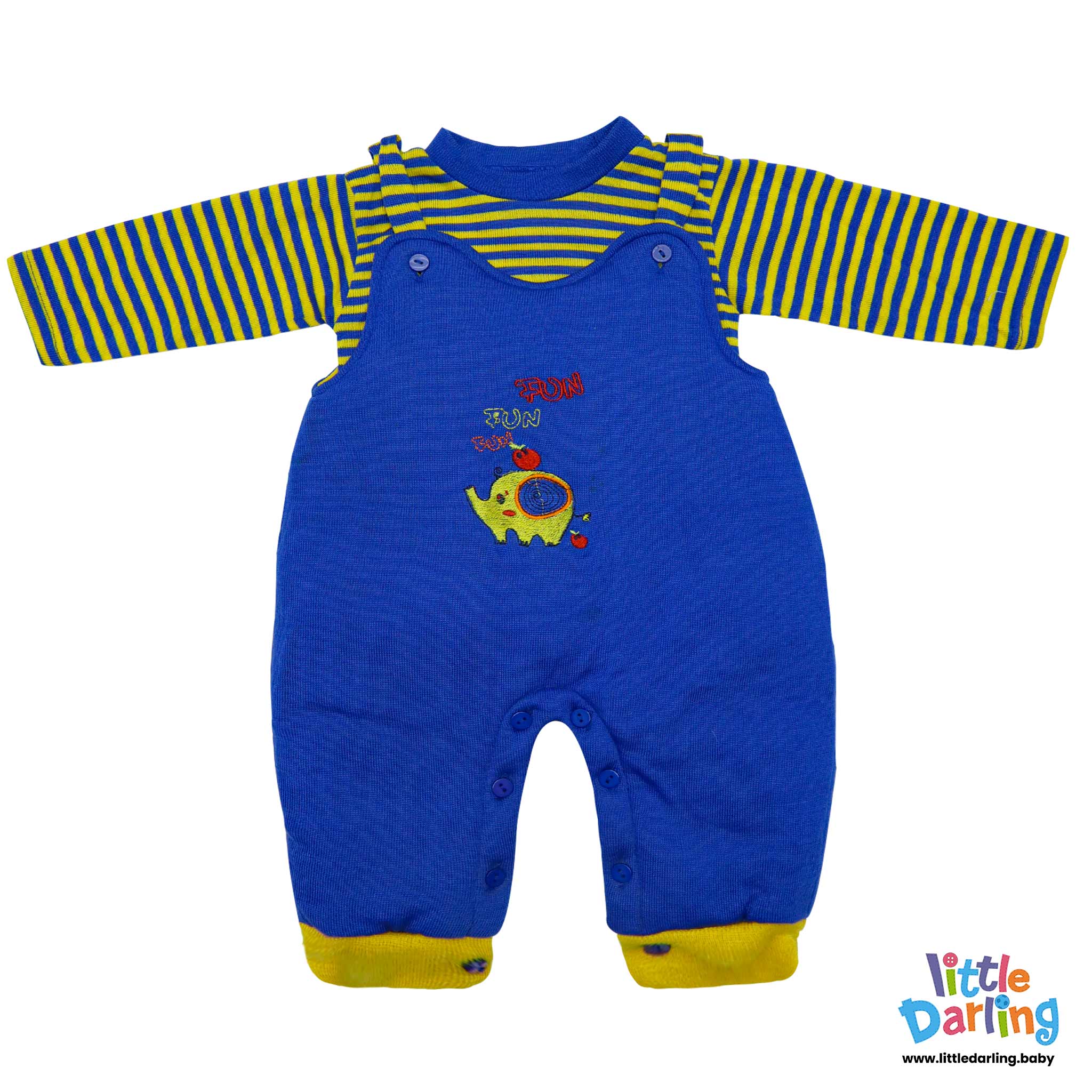 Woolen Jumpsuit Yellow Stripes Blue Color by Little Darling