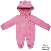 Hooded Woolen Romper Baby Embroidery Pink Color By Little Darling