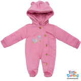 Hooded Woolen Romper Baby Embroidery Pink Color By Little Darling