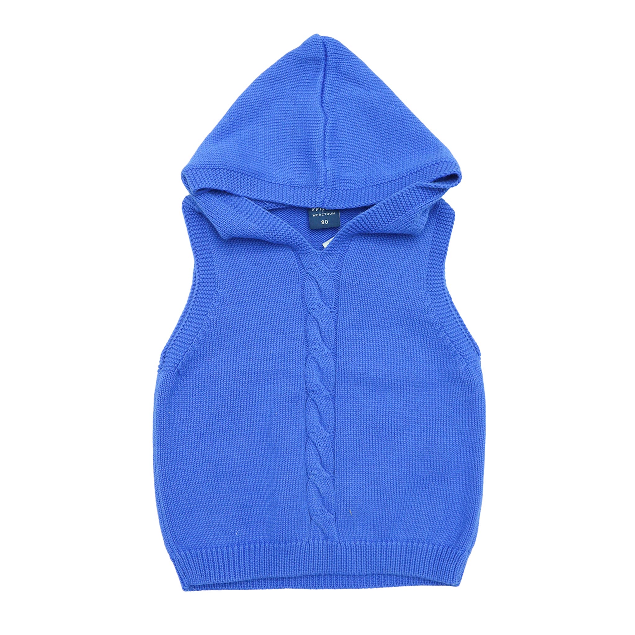 Hooded Sweater V-Neck-Sleeveless Blue Color by Little Darling