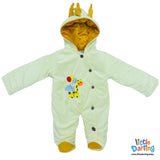 Hooded Velour Romper Giraffe Embroidery | Little Darling