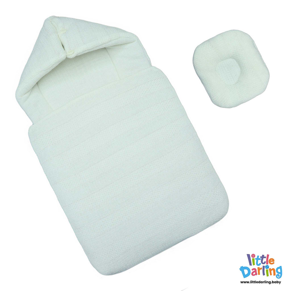Hooded Carry Nest With Pillow White Color By Little Darling