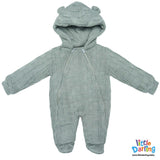Hooded Woolen Romper Box Pattern Grey Color By Little Darling