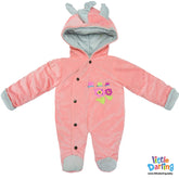 Hooded Velour Romper Flower Embroidery Light Pink Color By Little Darling
