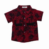 Boys Red Printed Shirt with Cargo Pants & Cap Set