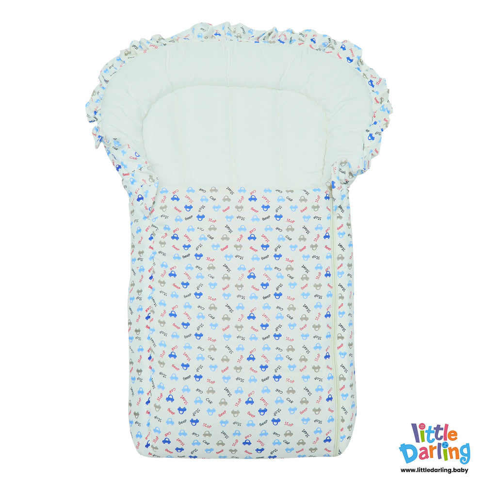 Baby Carry Nest Frill Car Print White By Little Darling
