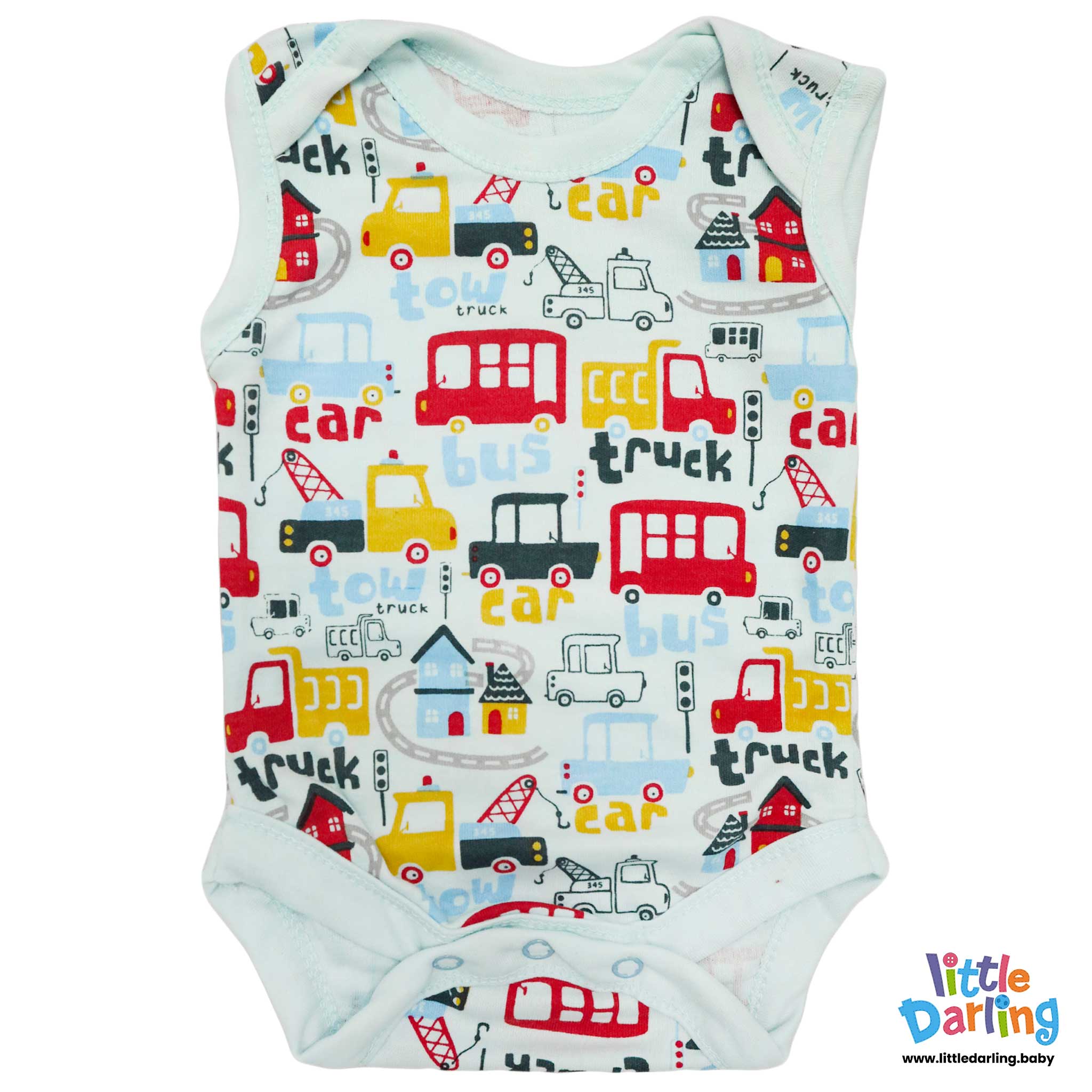 Baby Bodysuit Pk Of 3 Sleeveless Truck & Car by Little Darling