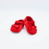 Red Velvet Baby Shoes With Bow