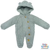 Hooded Woolen Romper Box Pattern Grey Color By Little Darling