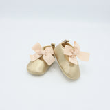 Baby Shoes Gold Color with Pink Bow