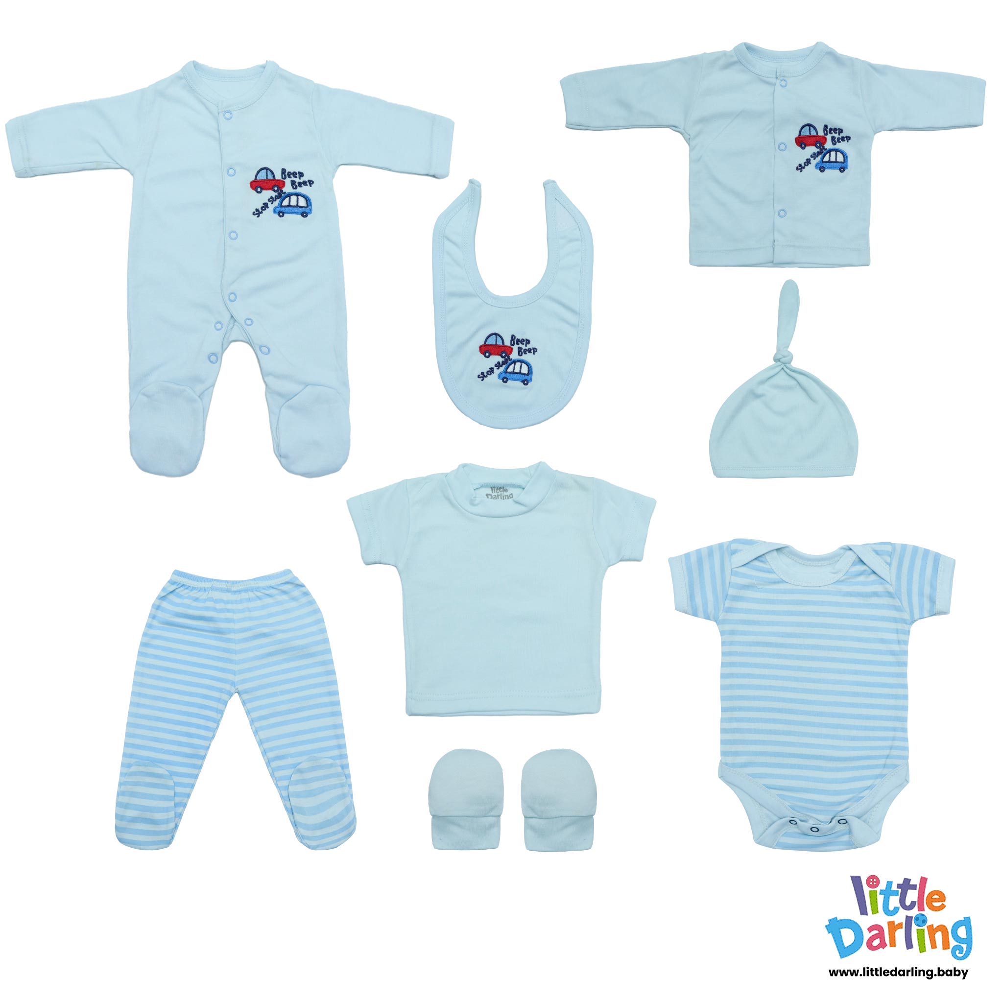 8 Pcs Gift Set Cars Embroidery Sky Blue Color by Little Darling