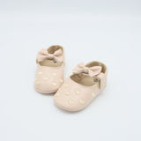 Baby Shoes With Gold Hearts & Pink Bow
