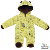 Hooded Woolen Romper Hello Big World Embroidery Cream Color | Little Darling