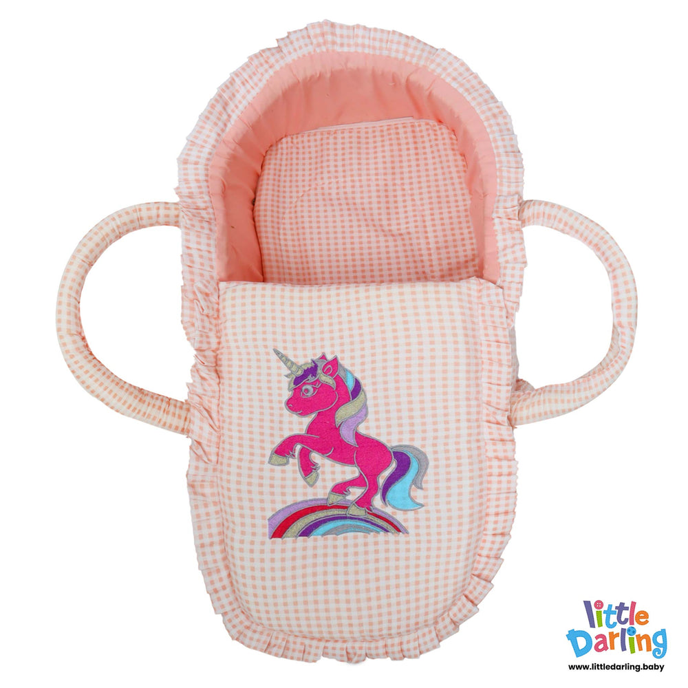 Infant Moses Basket Unicorn Embroidery Check Print | Little Darling Price in Pakistan