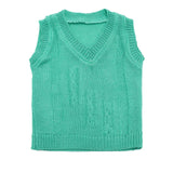 Sweater V-Neck Sleeveless Sea Green Color | Little Darling