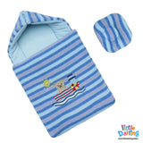 Baby Carry nest Hooded With Pillow Bear Embroidery Blue Stripes | Little Darling