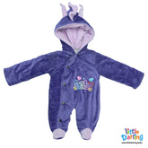 Hooded Velour Romper Baby Embroidery Purple Color | Little Darling