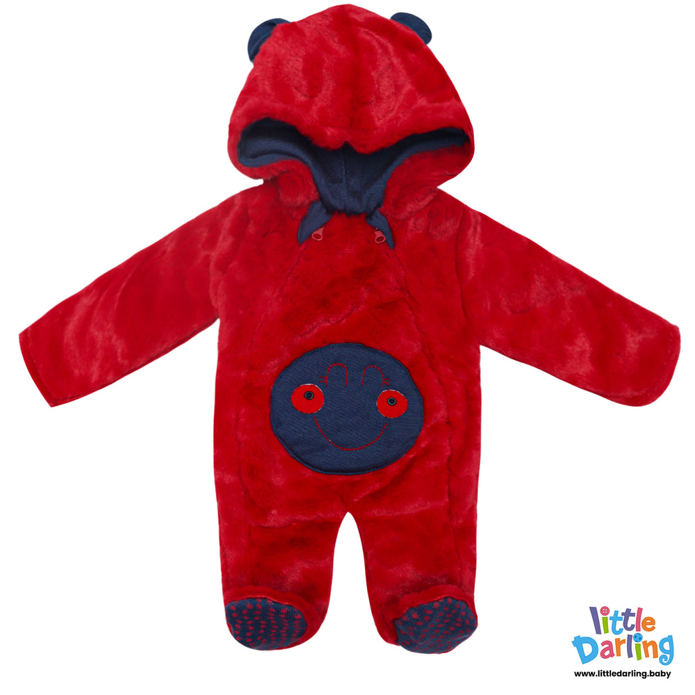 Hooded Fleece Romper Red Color | Little Darling