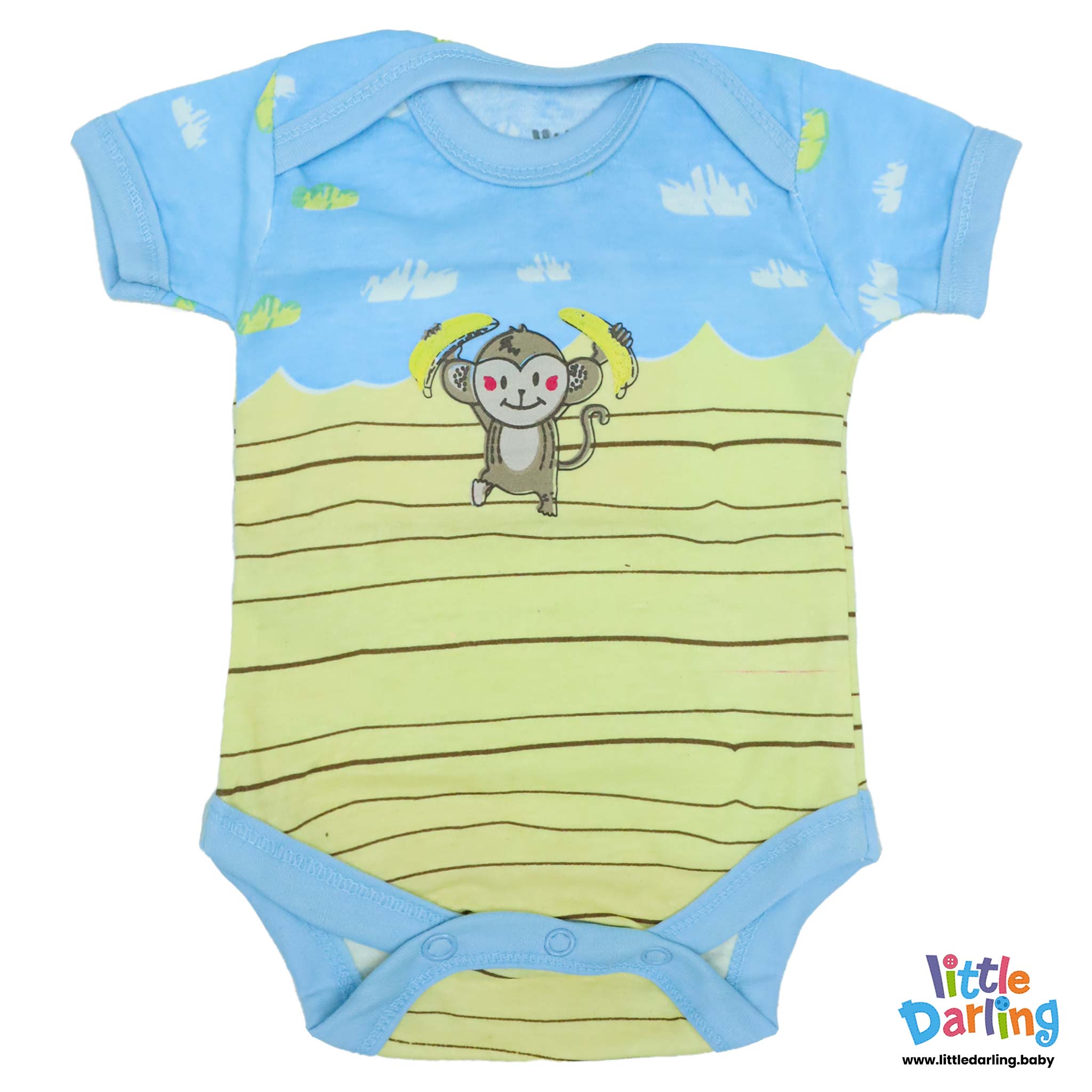 Baby Bodysuit Short Sleeves  Pk Of 3 Monkey & Cloud by Little Darling