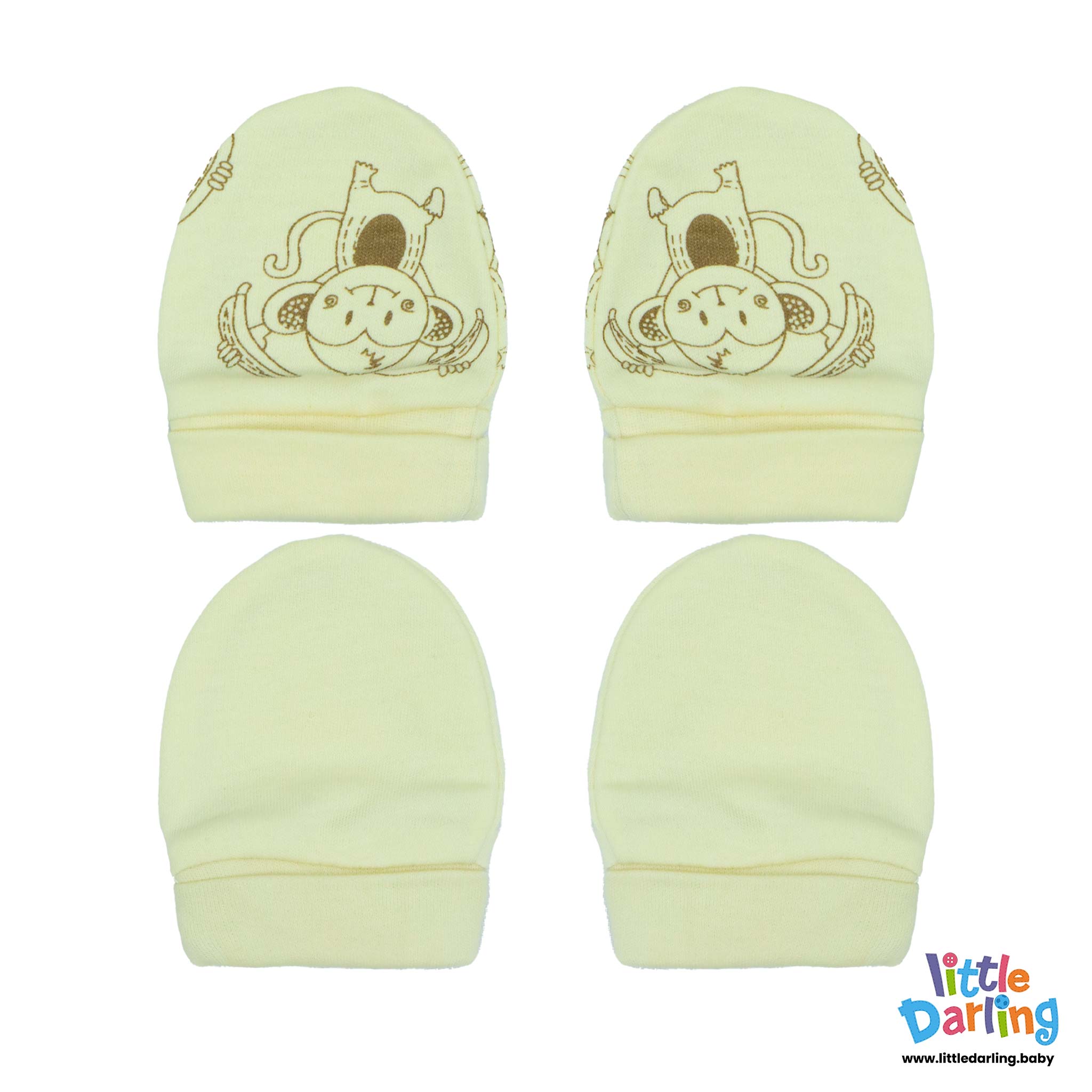 Baby Mittens Pair Pk of Monkey Cloud Lemon Color Little