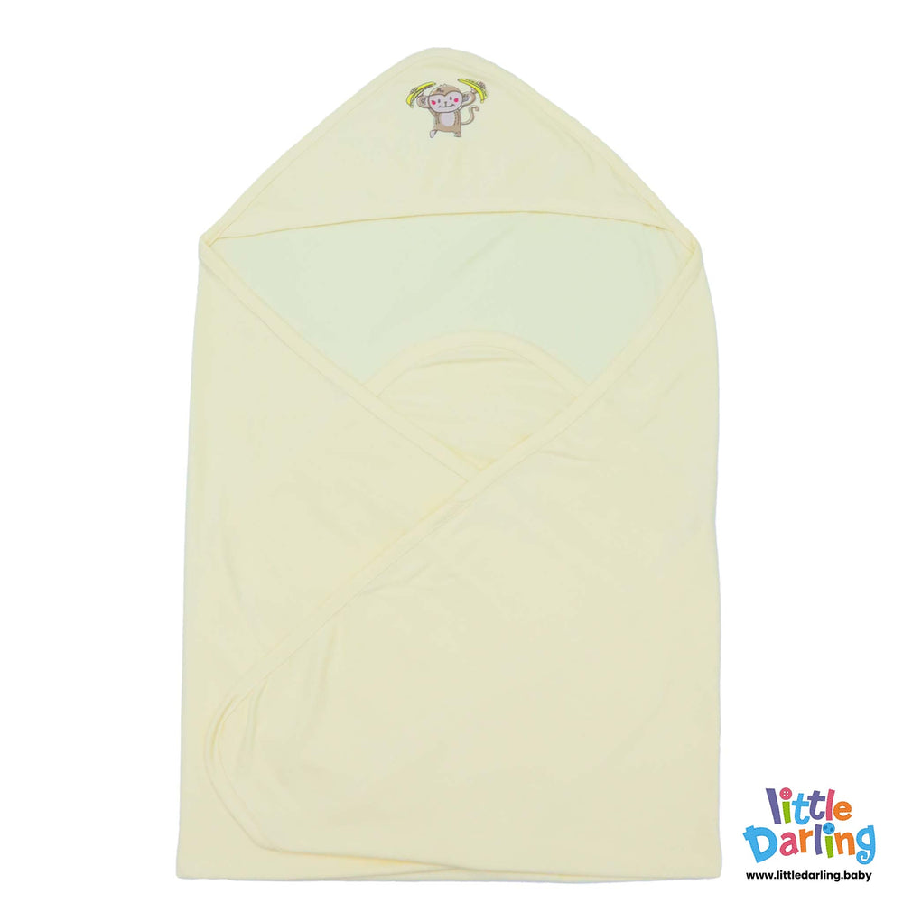 Baby Hooded Wrapping Sheet Monkey & Cloud Lemon Color | Little Darling Price in Pakistan