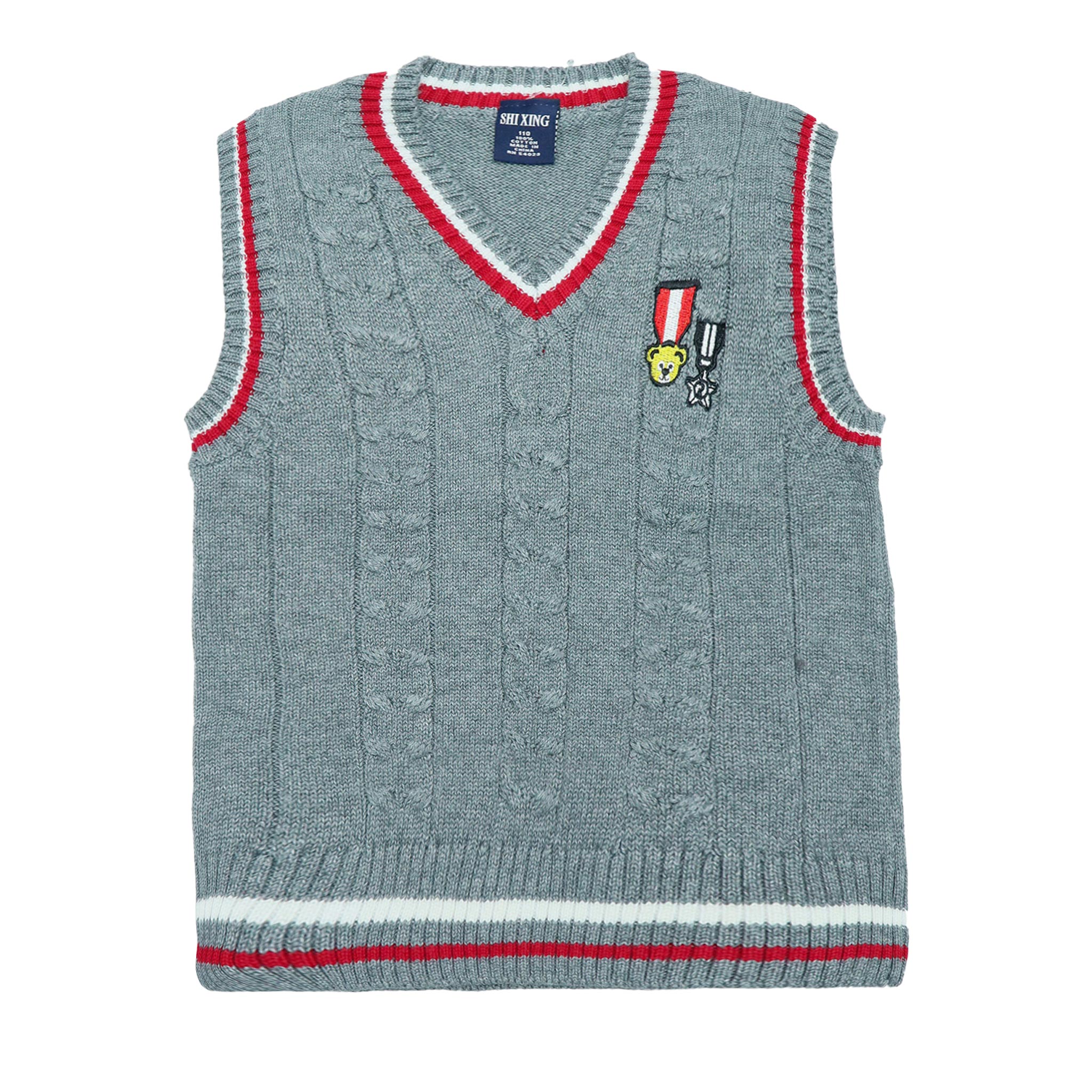 Sweater V-Neck-Sleeveless Grey Color by Little Darling