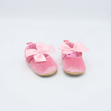 Pink Velvet Baby Shoes with Bow