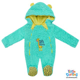 Hooded Fur Romper Hello Big World Embroidery Sea Green By Little Darling