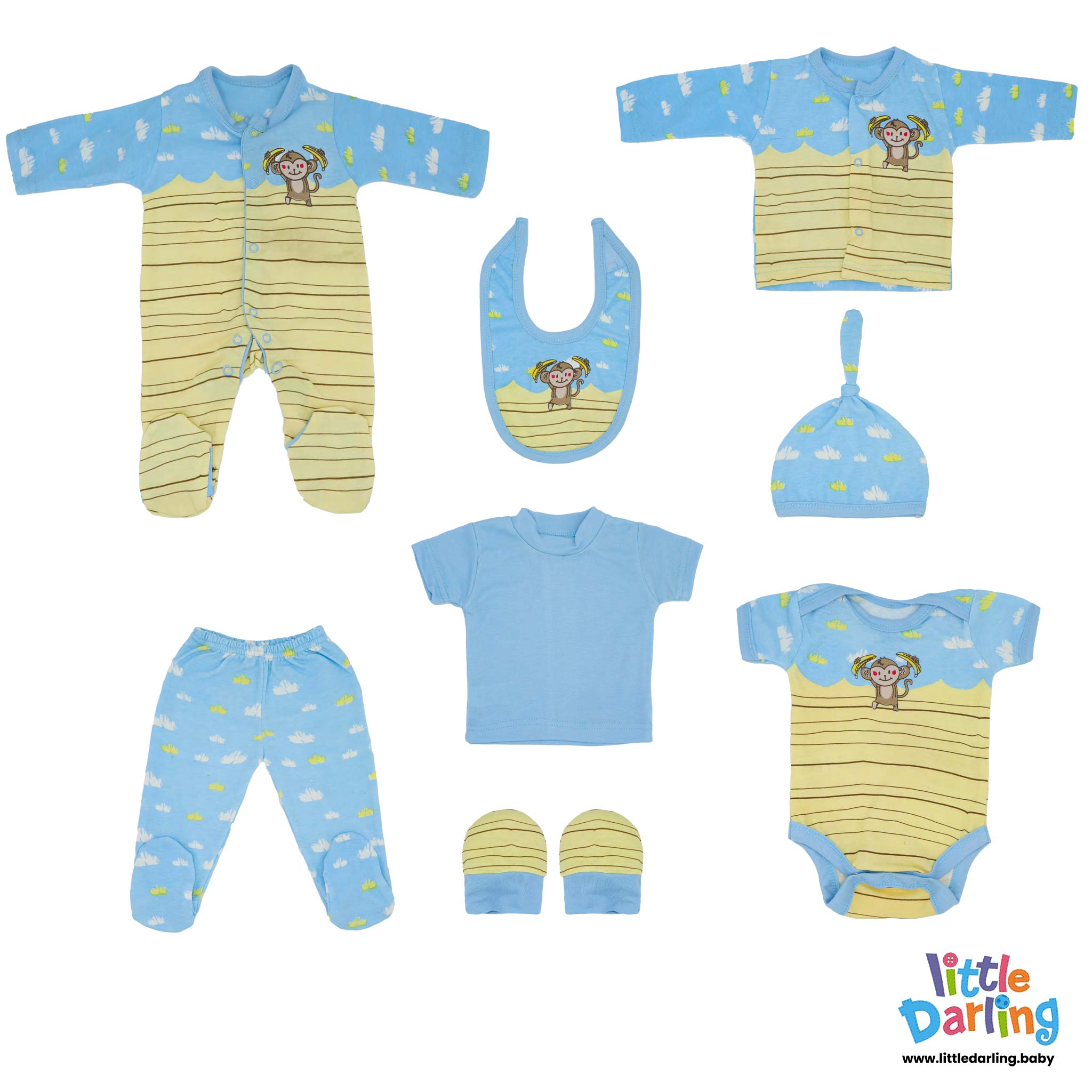 8 Pcs Gift Set Monkey & Cloud Sky Blue Color by Little Darling