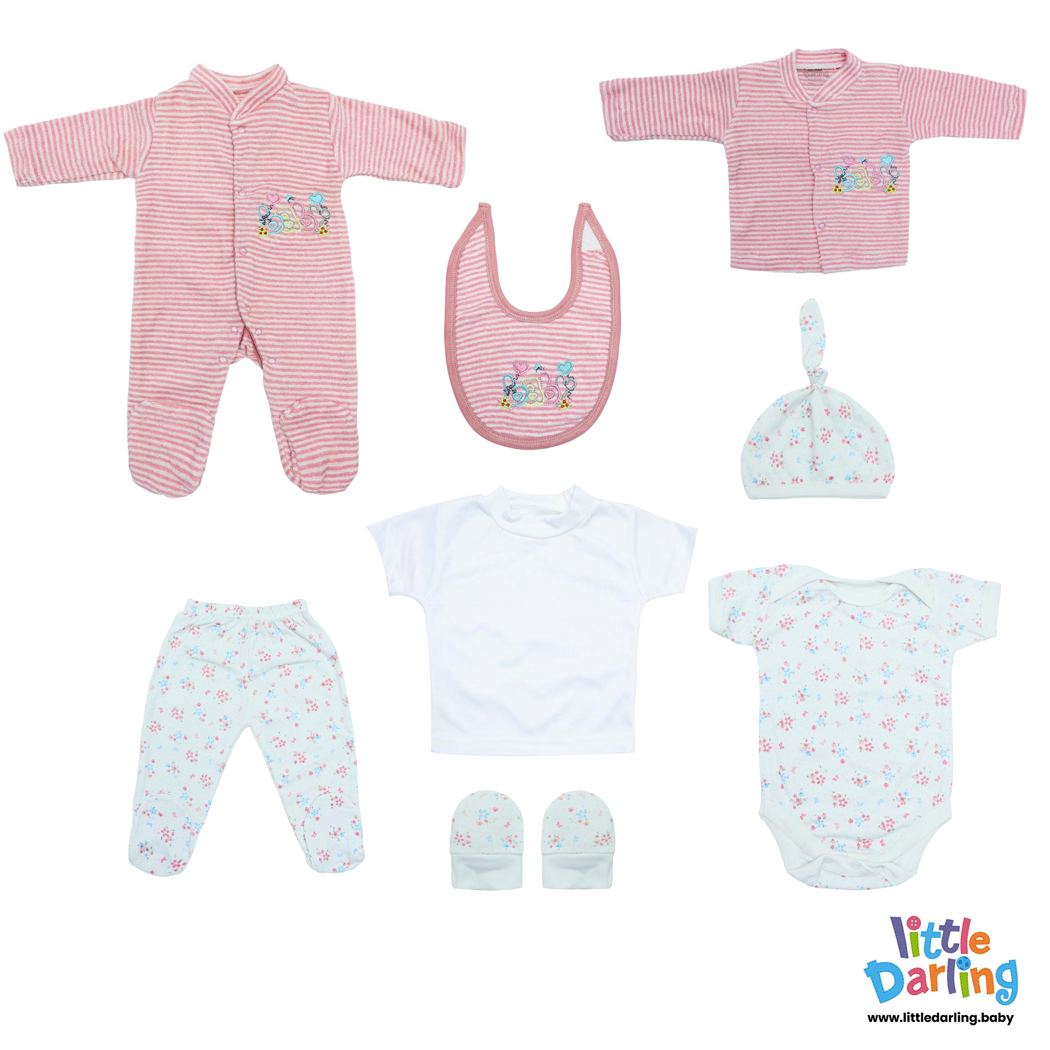 8 Pcs Gift Set Baby Embroidery Pink Color by Little Darling