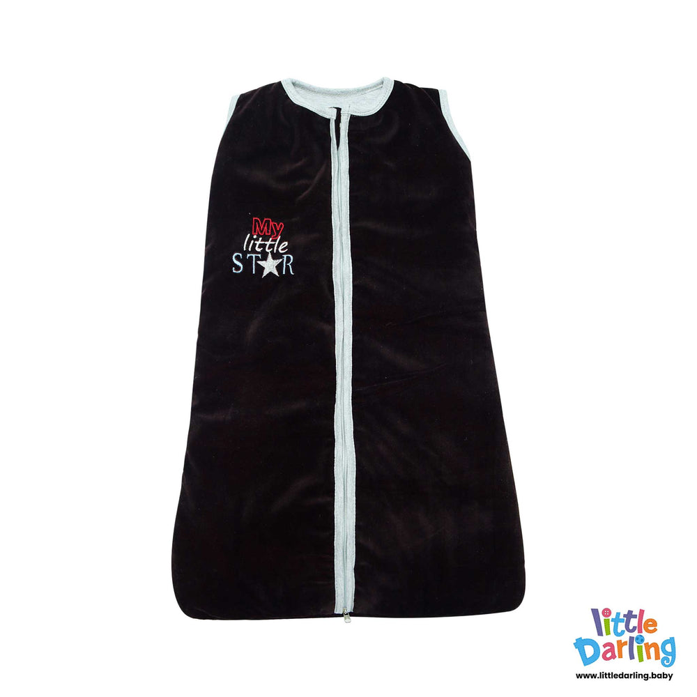 Baby Velour Sleeping Bag My Little Star Embroidery Dark Brown Color By Little Darling
