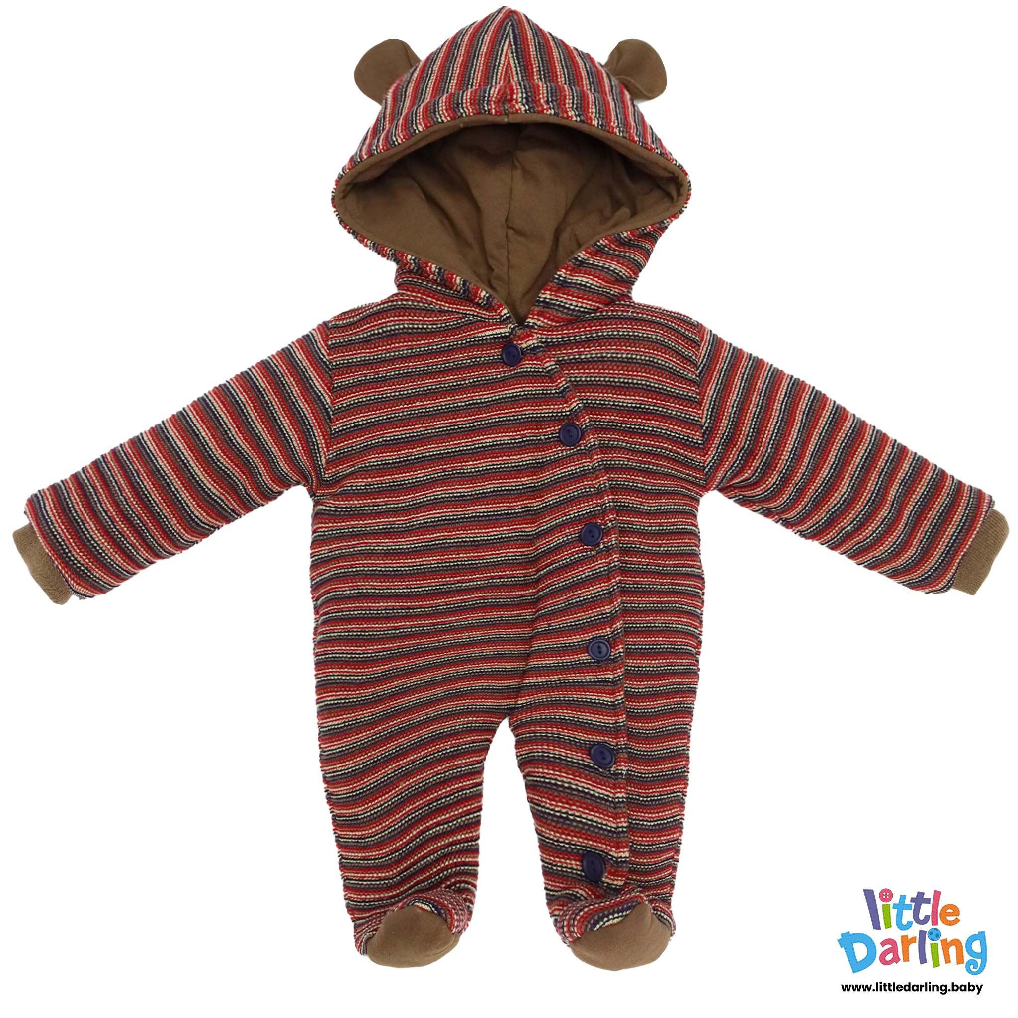 Hooded Woolen Romper Brown Colorby Little Darling
