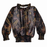 Black Girls Abstract Print Smocked Top
