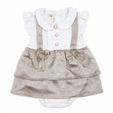 Baby Girls White & Beige Bow Dress Romper Set