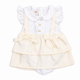 Baby Girls White & Cream Star Bow Dress Romper Set