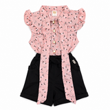 Baby Girls Pink Floral Top & Black Shorts Set