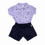 Baby Girls Lavender Cherry Top & Navy Shorts Set