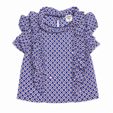 Premium Baby Girls Blue Floral Ruffle Collar Top