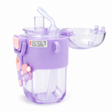 Cute Pig Dual Compartment Kids Water Bottle with Straw Purple