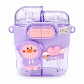 Cute Pig Dual Compartment Kids Water Bottle with Straw Purple